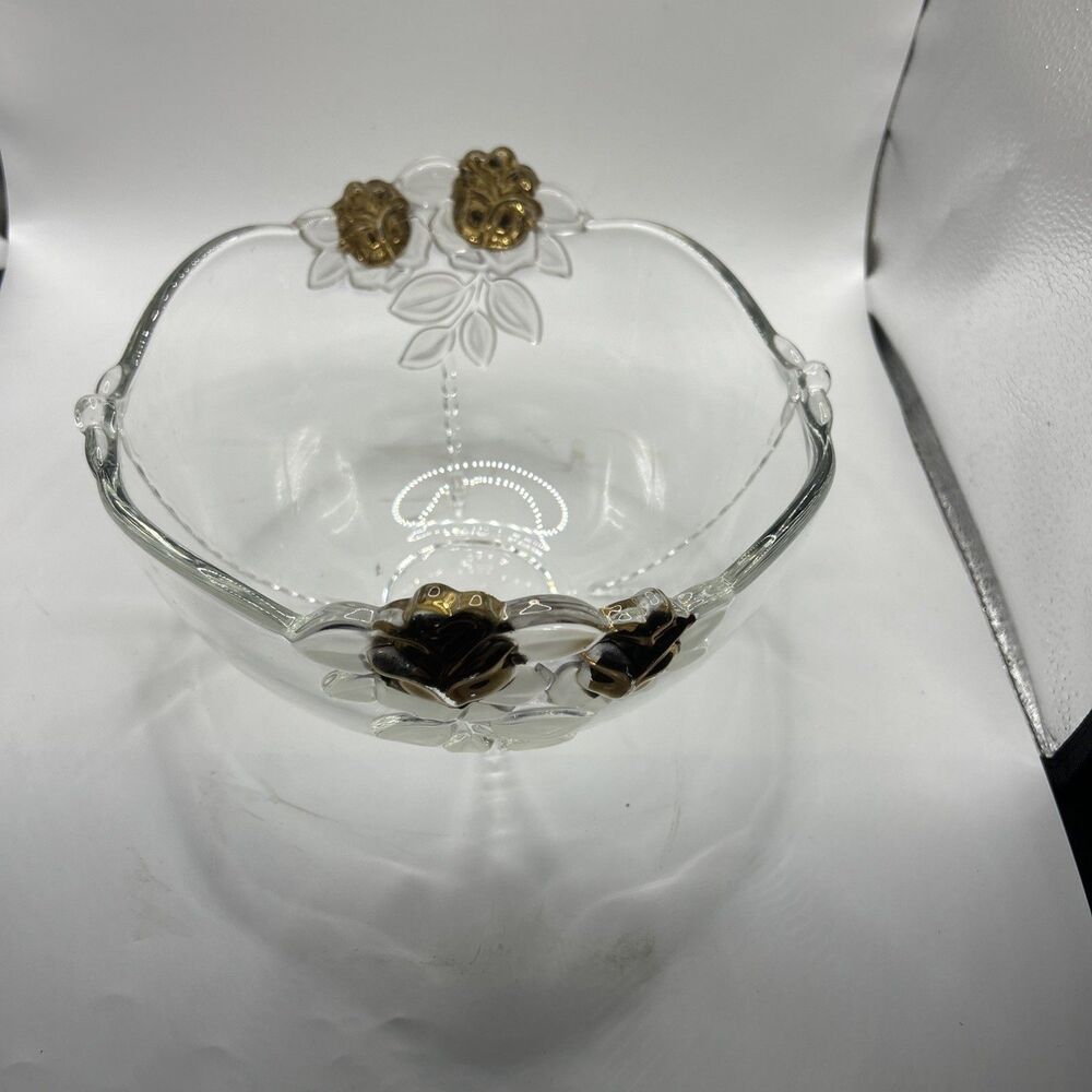 Vintage Mikasa Gilded rose crystal bowl. Accent roses Embossed on the glass